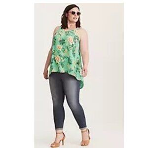 FLORAL PRINT GEORGETTE HIGH NECK TANK TOP